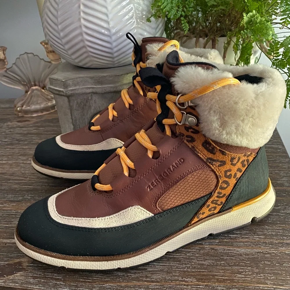COLE HAAN 4.Zero Grand Lodge Leopard Lace-Up Waterproof‎ Leather Hiker Boots - Picture 3 of 11